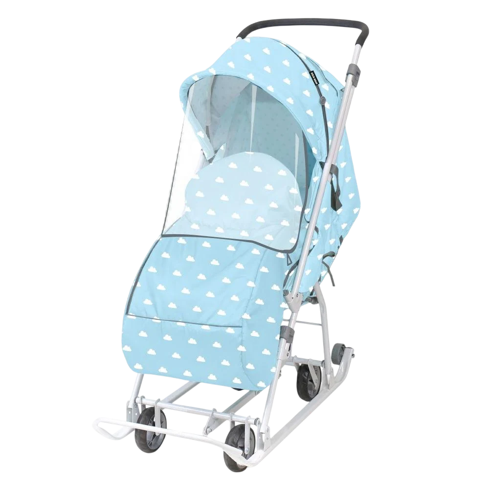 картинка Санки-коляска Nika Нашидетки 3-1К (НДТ3-1К/2 с облачками голубой) | велосалон Драйв г. Липецк